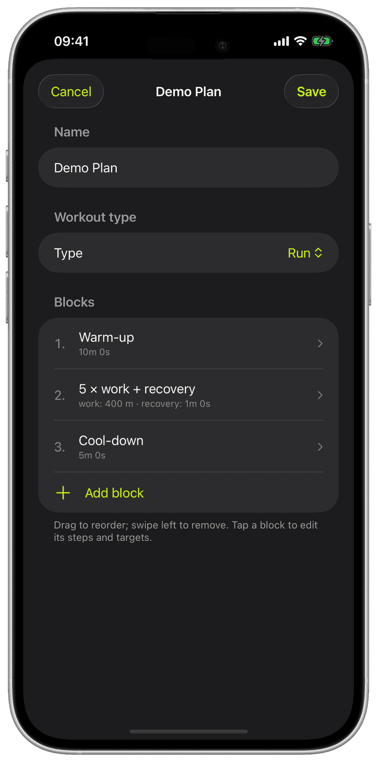 Editing an interval block with repeated sets
