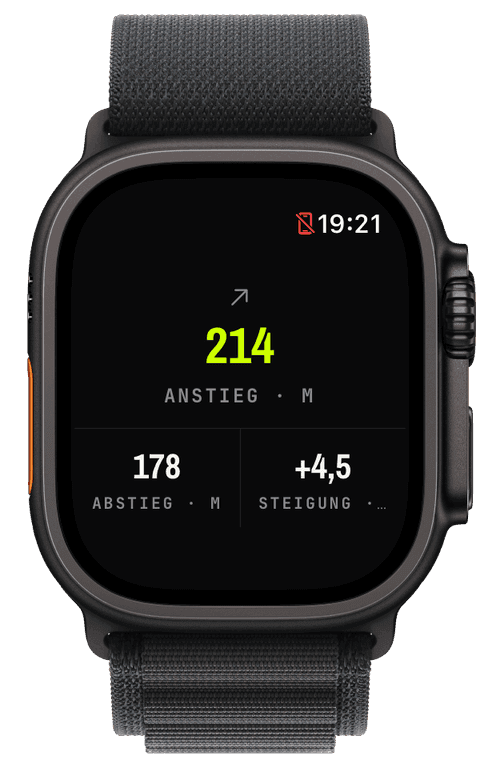 Live-Widgets für Anstieg, Abstieg und Steigung während eines Trainings