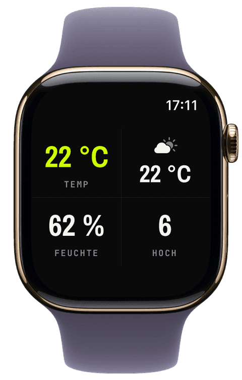 Ein Watch-Screen mit Temperatur, Wind, Luftfeuchte und UV-Werten — Athletic