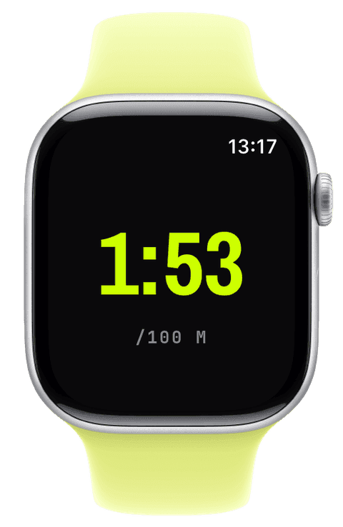 A pool-swimming workout screen on Apple Watch — Athletic