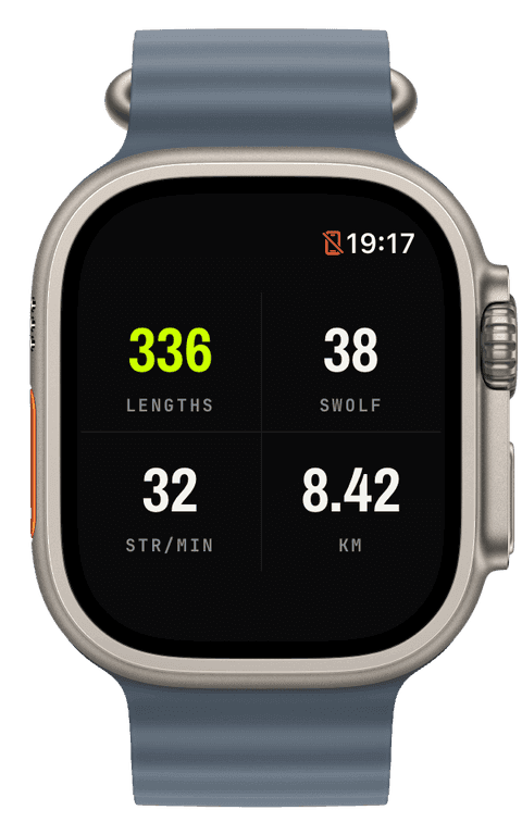 A pool swim with a four-metric swim dashboard