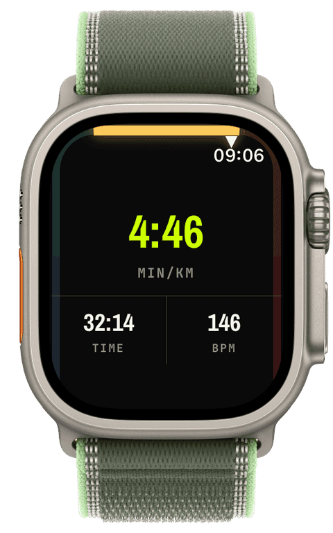 A live running workout on Apple Watch