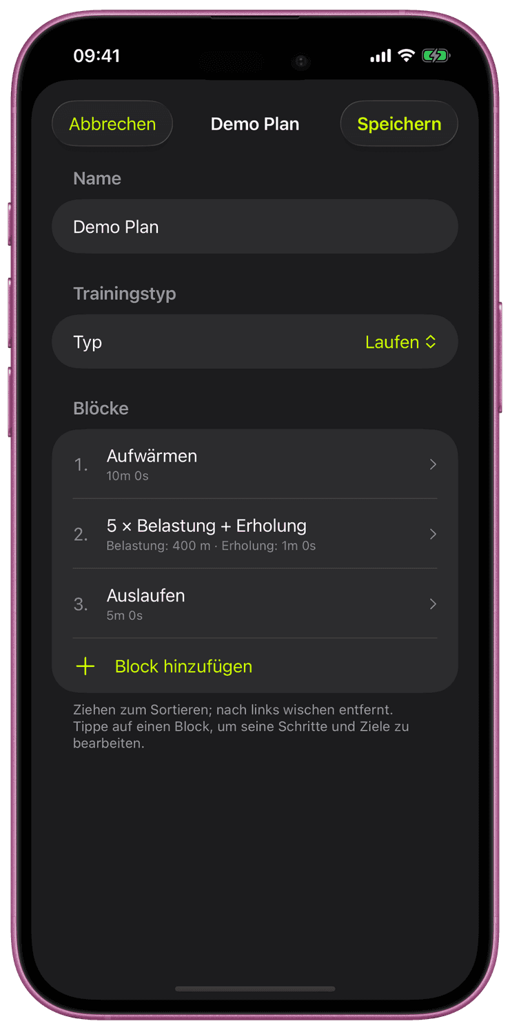 Bearbeiten eines Intervallblocks mit wiederholten Sets