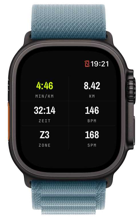 Ein Dense-Layout mit sechs Werten auf einem Watch-Screen