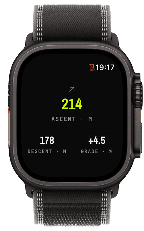 Live ascent, descent and grade widgets during a workout