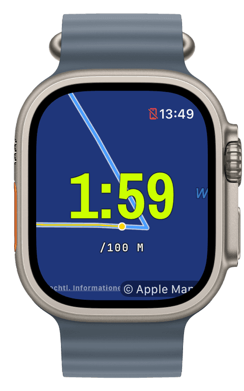 Ein Freiwasserschwimmen mit Tempo pro 100 m über dem GPS-Schwimmtrack — Athletic