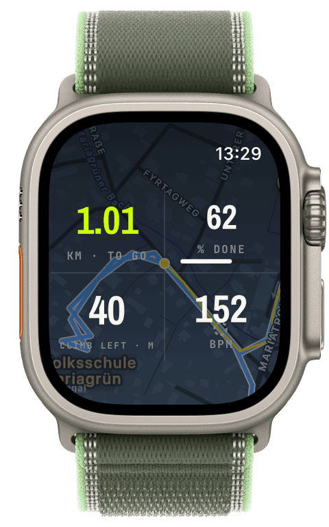 Following a route on the watch with an off-route pointer back to the track — Athletic