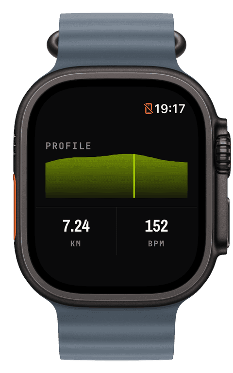 The route elevation profile widget with the live position on the climb
