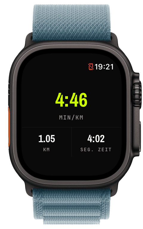 Live-Segment-Tempo und -Zeit während eines Trainings auf der Watch