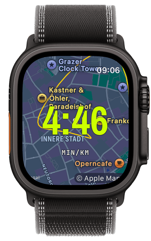 A trail run with an offline map background and route trail
